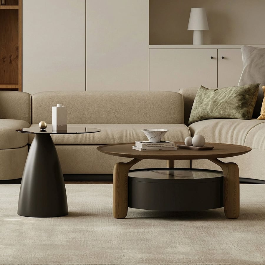 Solid Wood & Sintered Stone Coffee Table Set