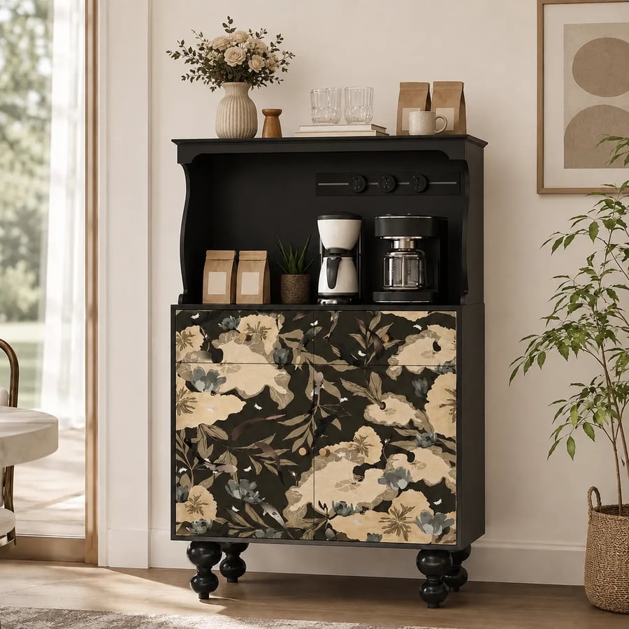 French Vintage Black Coffee Bar Cabinet
