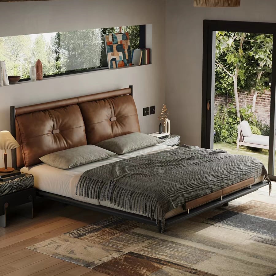 Floating Leather Platform Bed