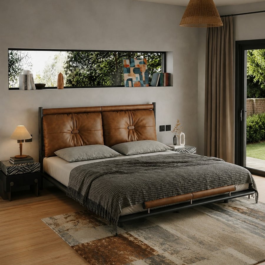 Floating Leather Platform Bed