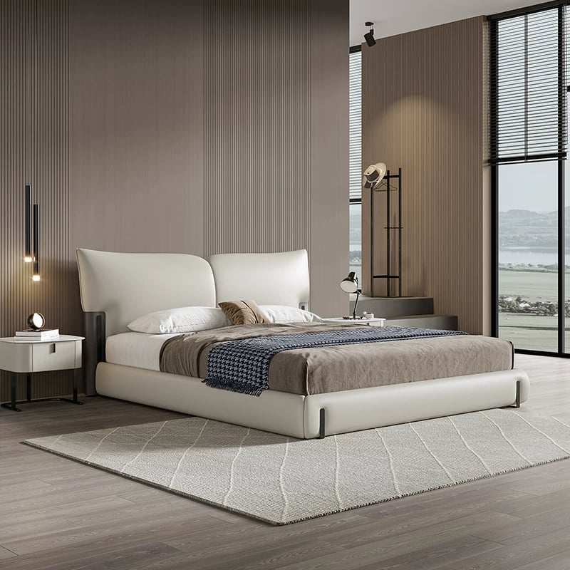 Off-White Leather Bed Frame