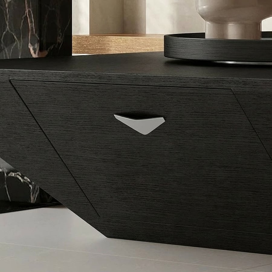 Minimalist Geometric Smoked Wood Coffee Table with Drawers