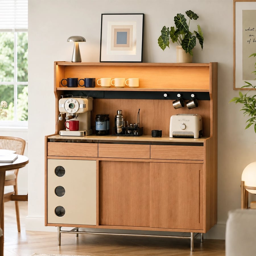 Cherry Wood Tiered Storage Sideboard
