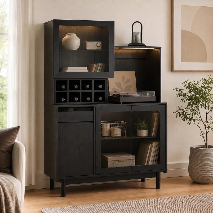Layered Black Ash Coffee Cabinet
