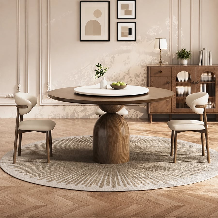 Ash Wood Round Dining Table w/ Turntable
