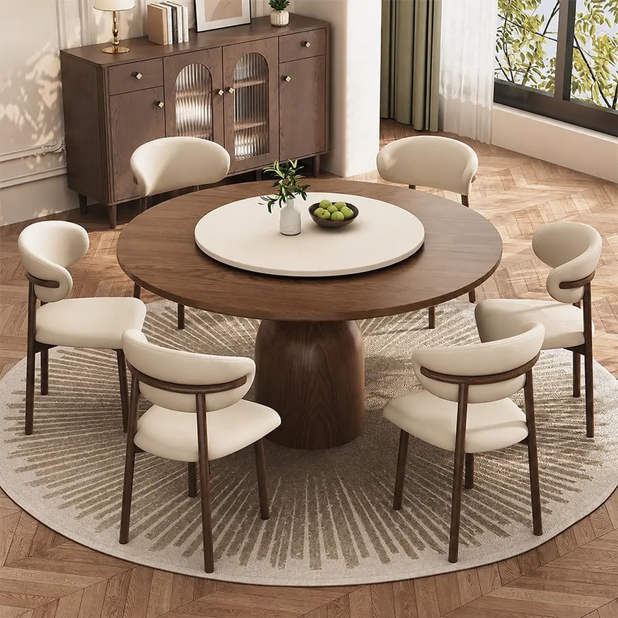 Ash Wood Round Dining Table w/ Turntable