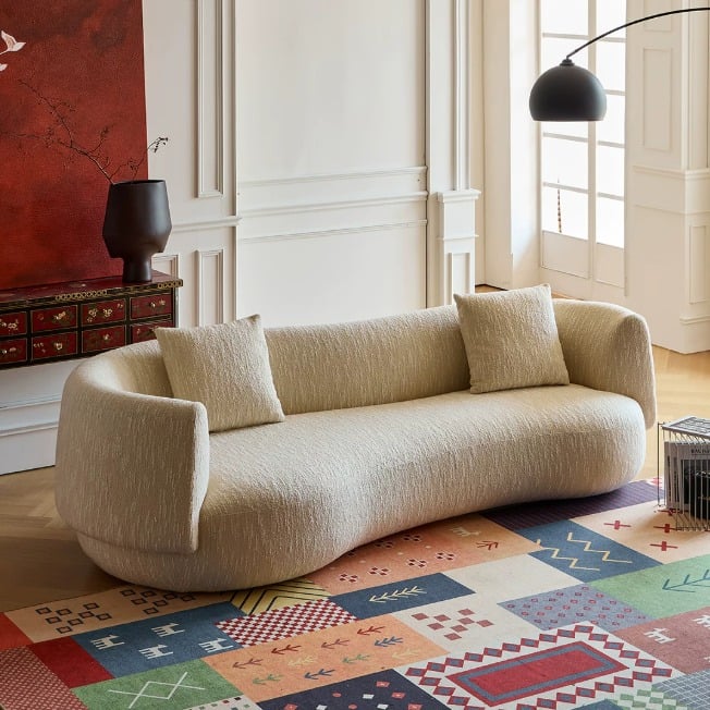 Curved Boucle Wool Sofa