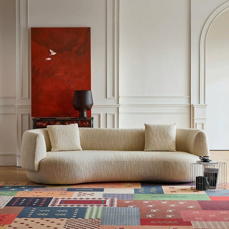 Curved Boucle Wool Sofa