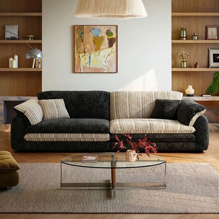 Two-Tone Chenille Retro Sofa