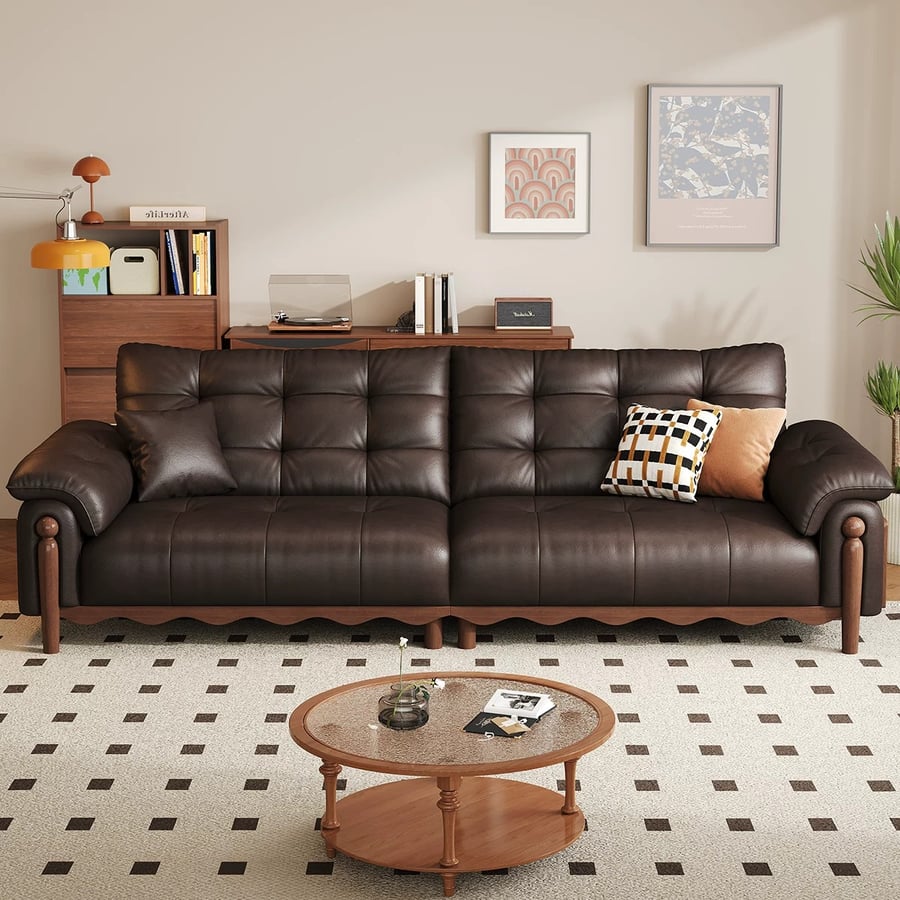 Vintage Leather Tufted Sofa
