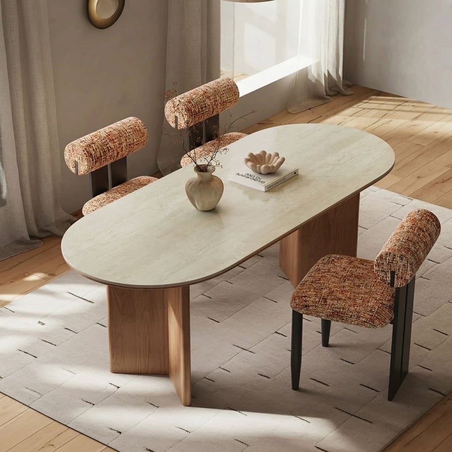 Rounded Travertine Dining Table