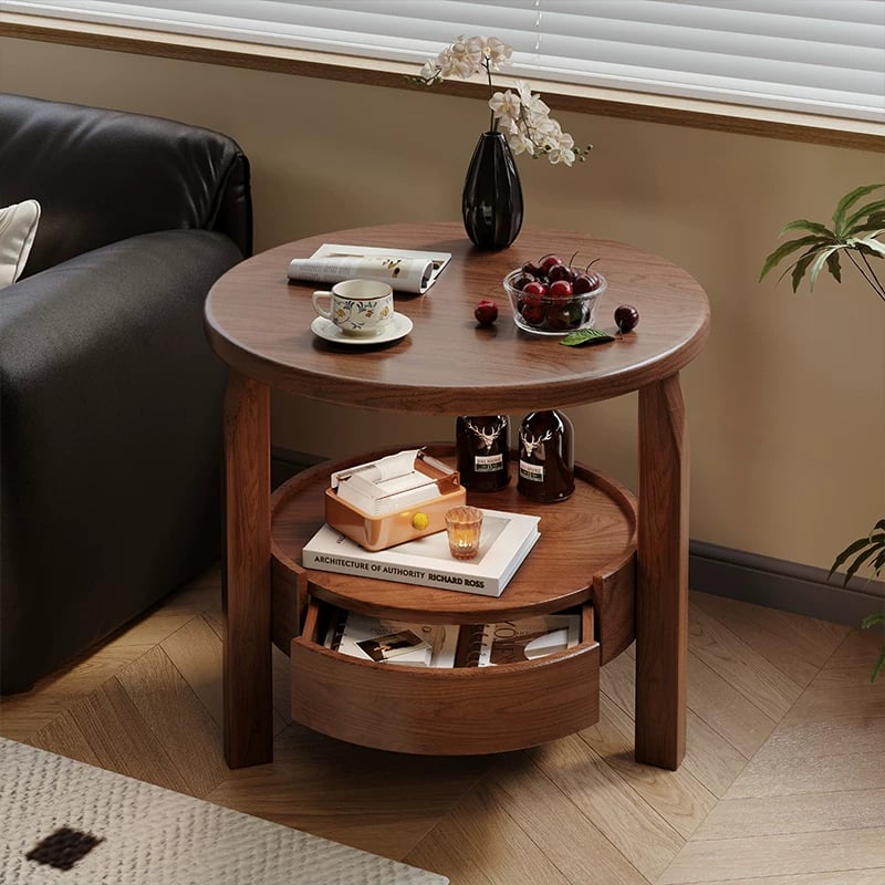 Mid-Century Round Rubberwood Side Table