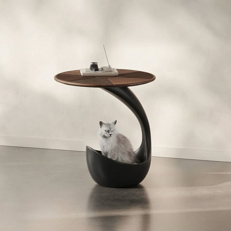 Sculptural Solid Wood Accent Table