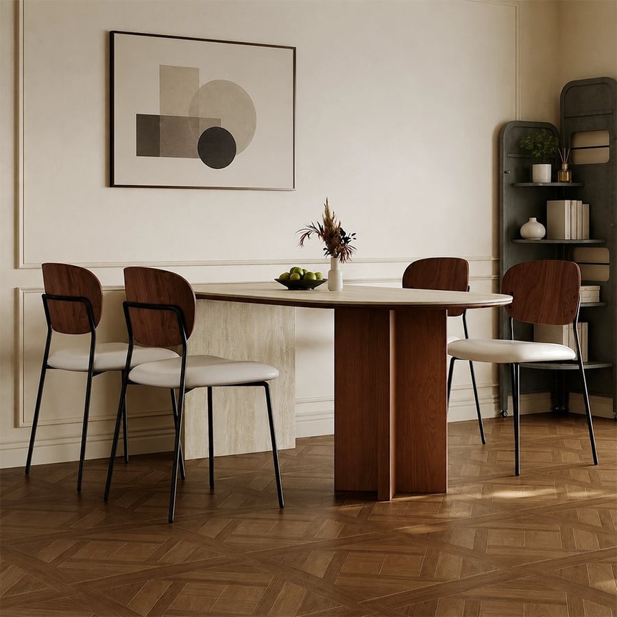 Retro Two-Tone Wood Dining Table