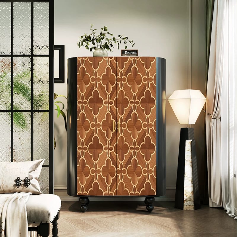 Walnut & Black Geometric Wardrobe