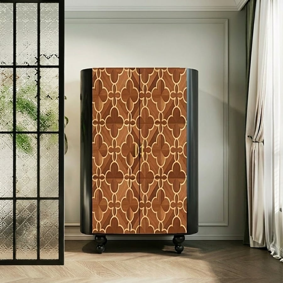 Walnut & Black Geometric Wardrobe