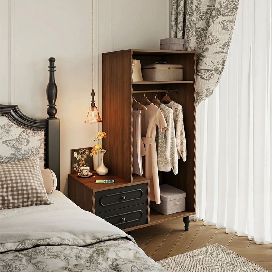 Vintage Solid Wood Open Wardrobe