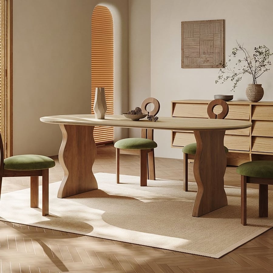 Travertine Ripple-Leg Dining Table