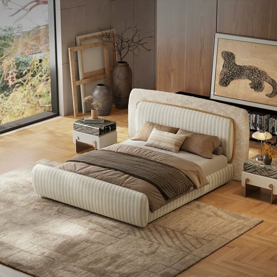 Boucle Fluted Upholstered Bed