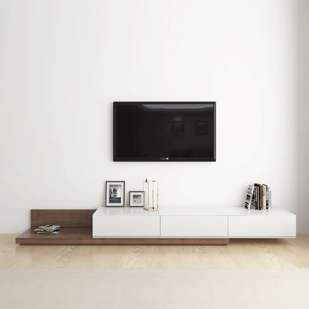 78 Modern White Retractable Wooden TV Stand with 3 Drawers