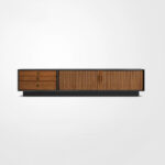 French Vintage Black Solid Wood TV Stand - Mid-Century Media Console