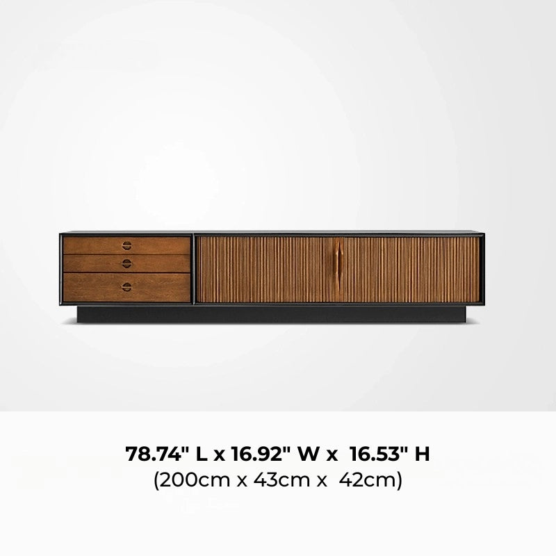 Low Profile Tambour Door TV Stand. Brown & Black Boxwood Media Console for TVs Up to 85