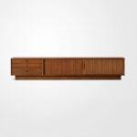 8 French Vintage Black Solid Wood TV Stand - Mid-Century Media Console