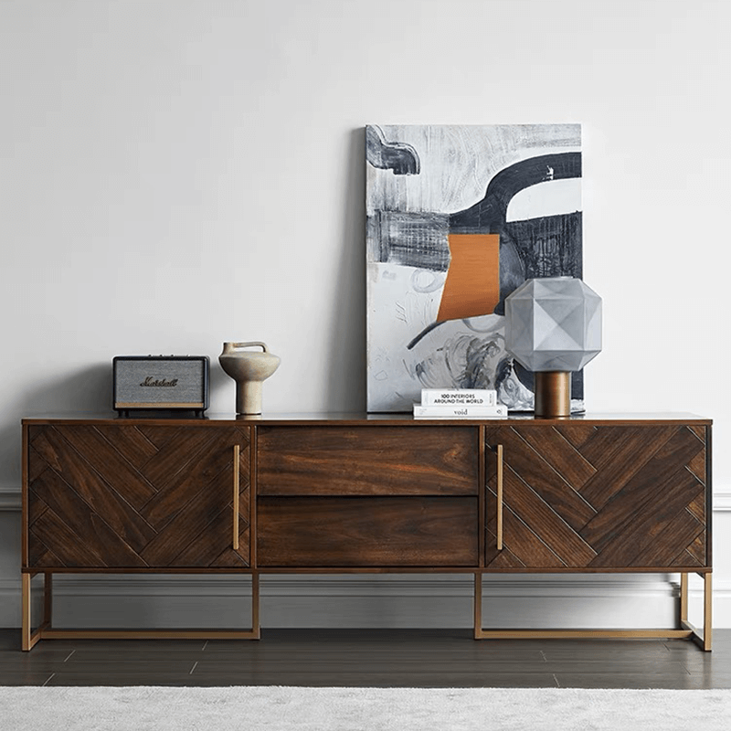 Herringbone 2-Drawer TV Stand in Metal Base