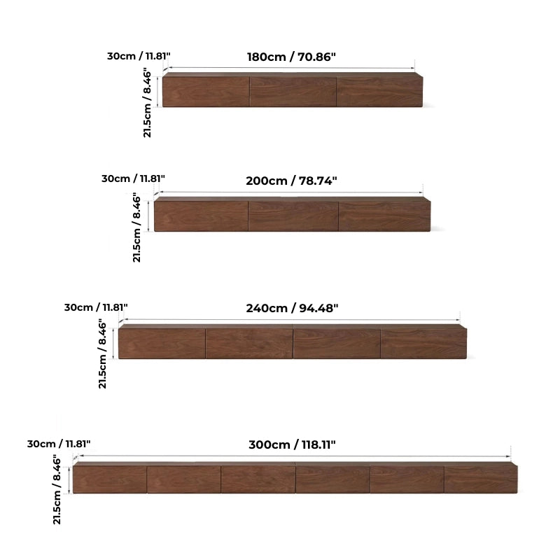 Minimalist Solid Walnut Floating TV Stand with Two Drawers