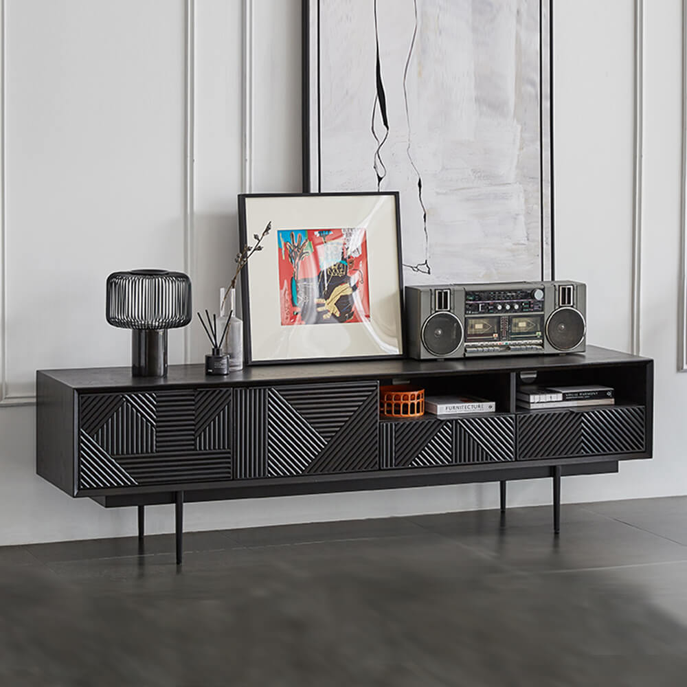 Modern Black Entertainment Center with Cabinets