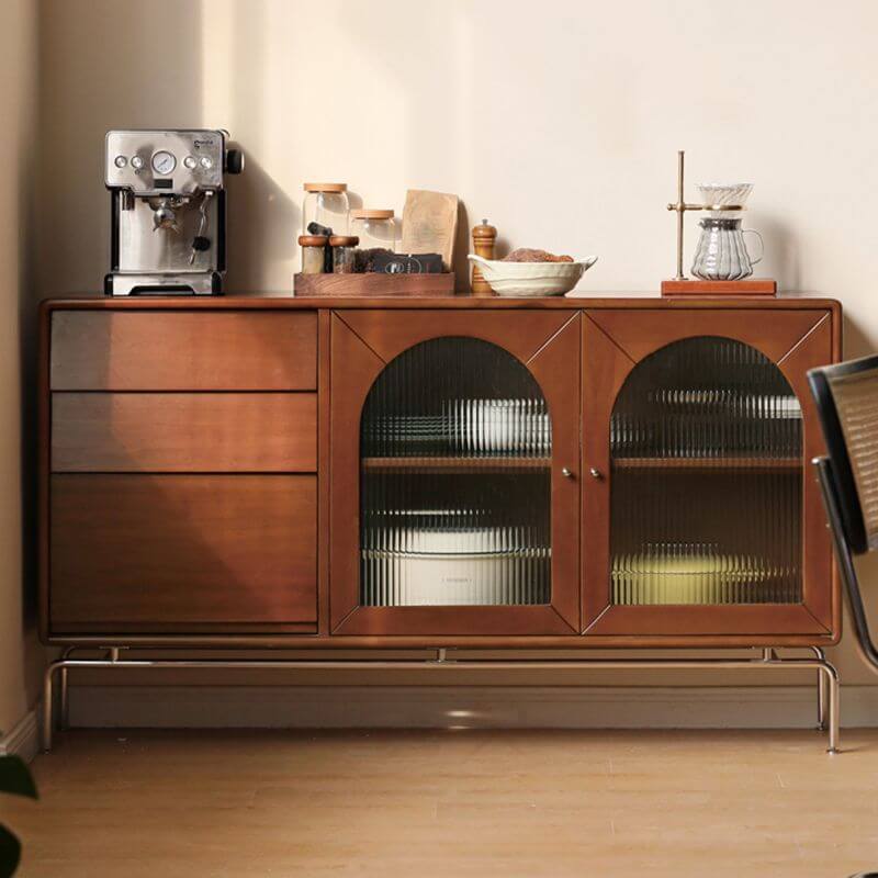 Modern Brown Wooden Sideboard with Metal base