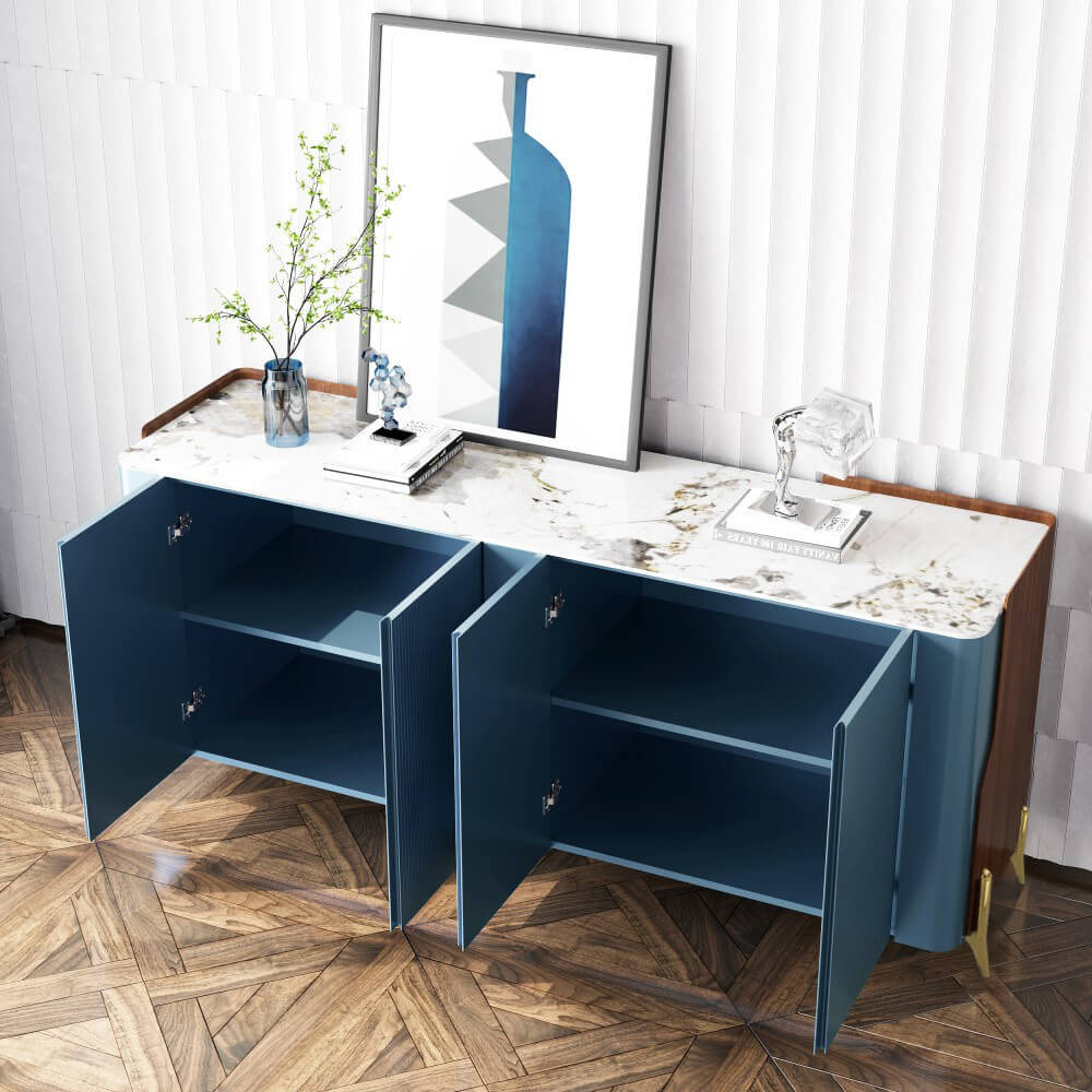Modern Luxe Navy Blue Sideboard Buffet with 4-doors