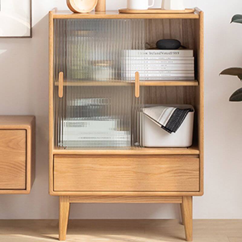 Nordic Natural Rectangular Sideboard with Glass Sliding Doors