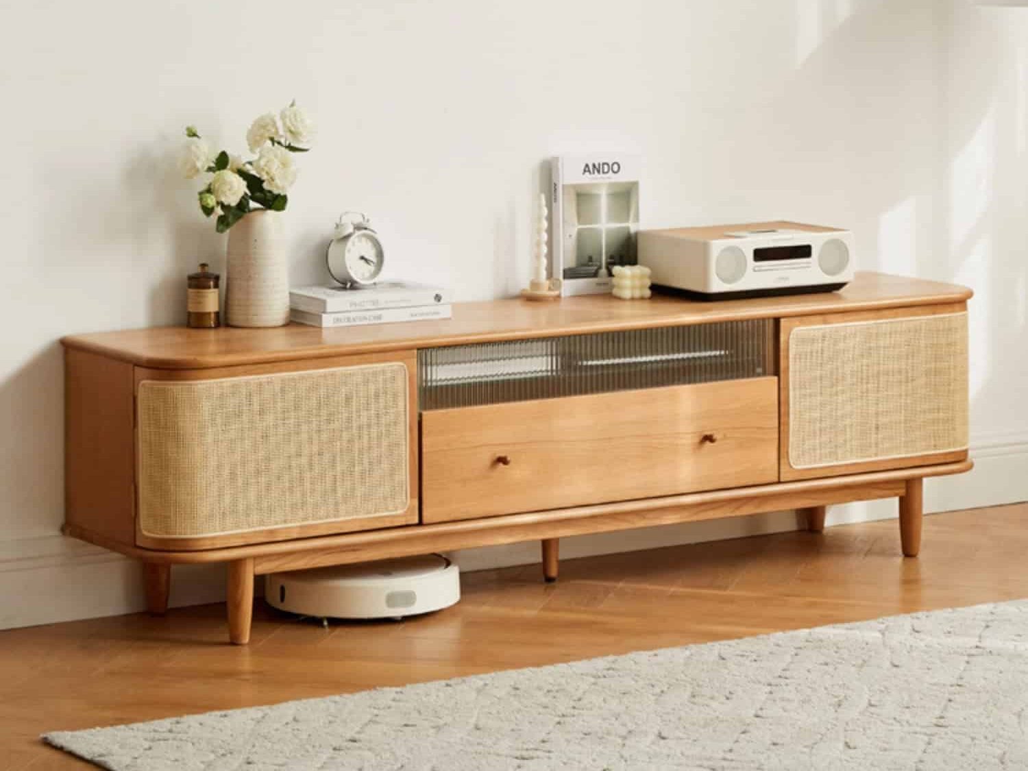 Cherry wood TV stand with