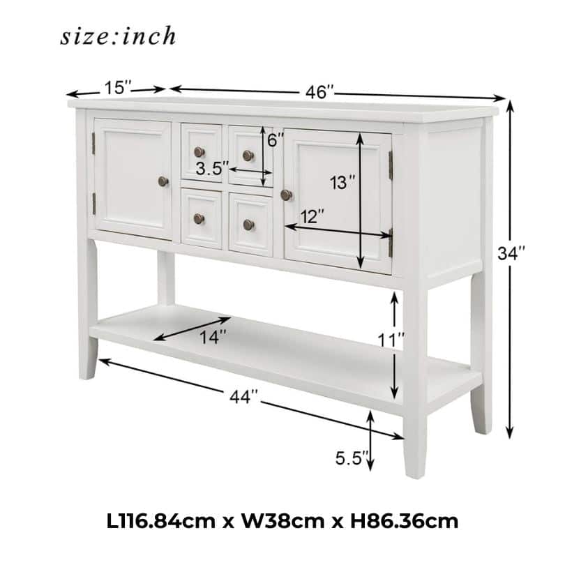 VintageSolidWoodEntrywayBuffetTablewithBottomShelf-White_1.jpg Vintage solid wood entryway buffet