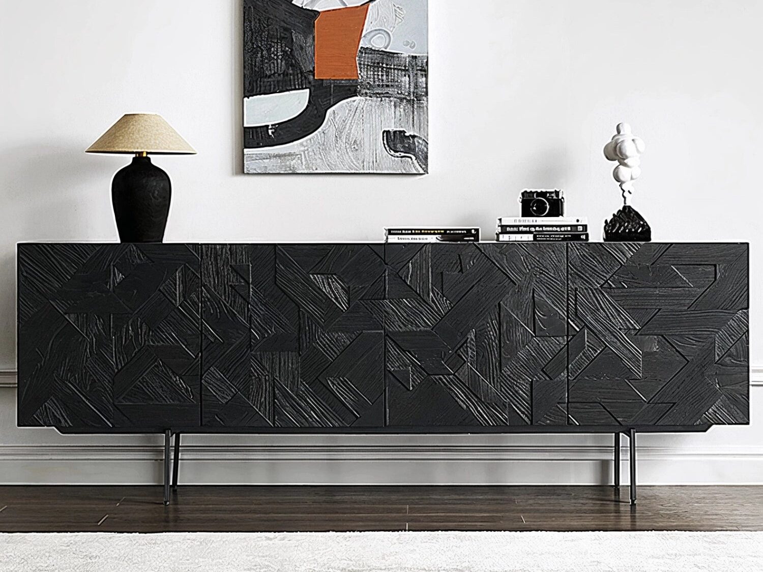 Modern black geometric sideboard
