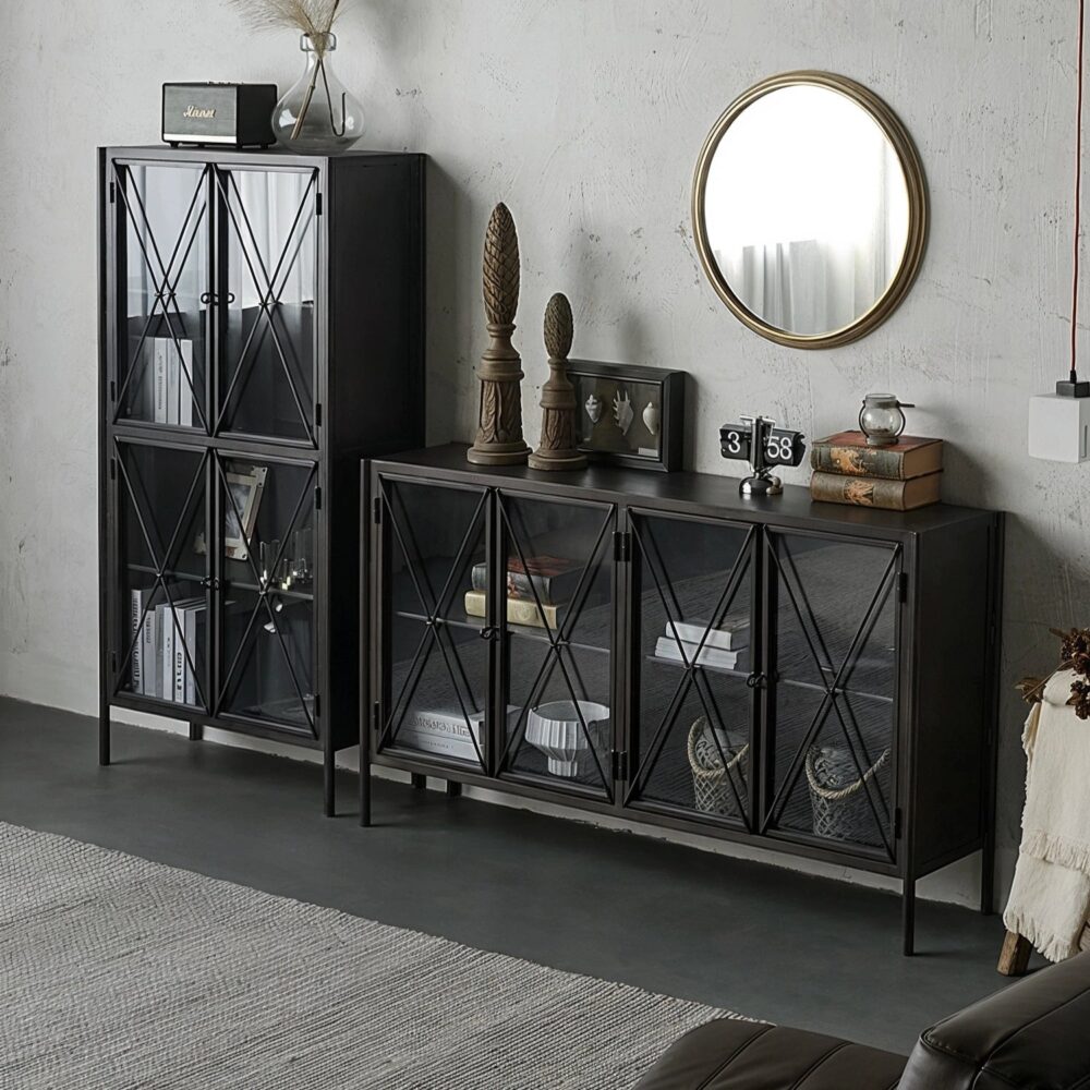 industrial_metal_sideboard_with_matching_tall_cabinet.jpg Industrial black metal sideboard
