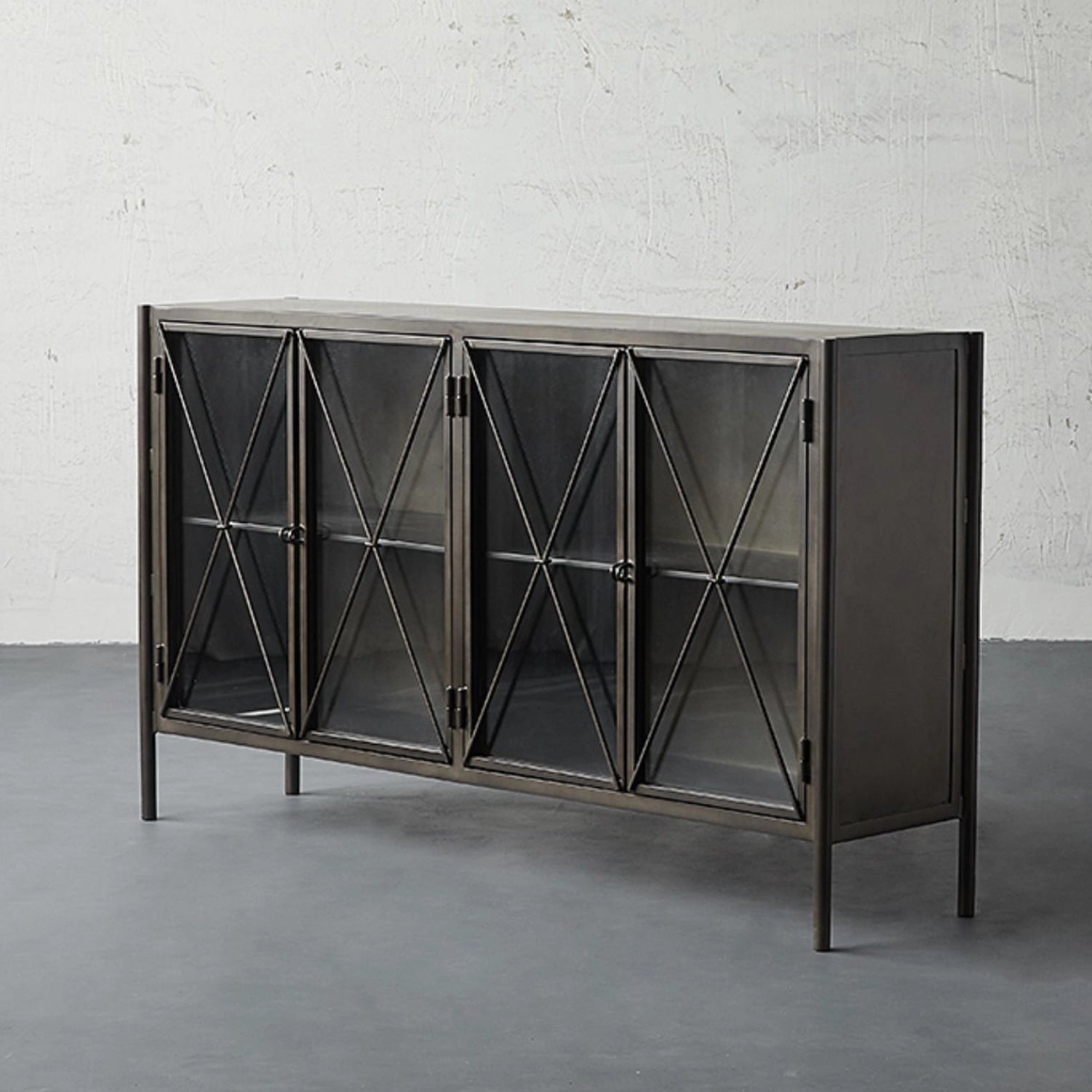 minimalist_black_metal_glass_sideboard.jpg Black metal sideboard with glass