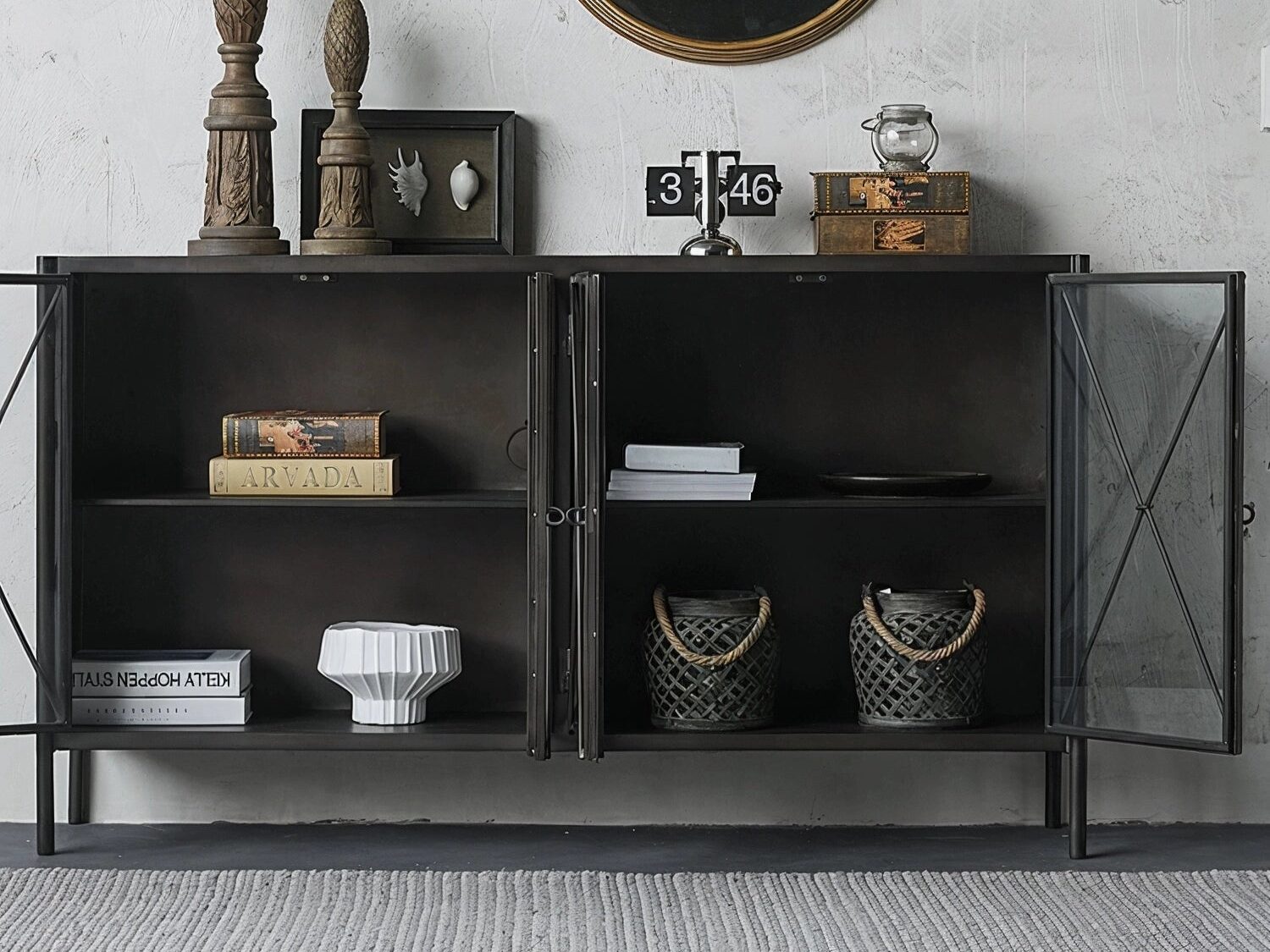 Modern industrial black metal sideboard