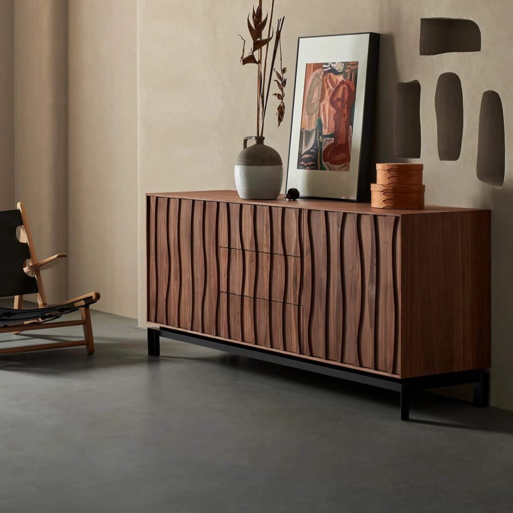 modern_walnut_credenza_with_artwork_and_decor_living_room.jpg Modern walnut