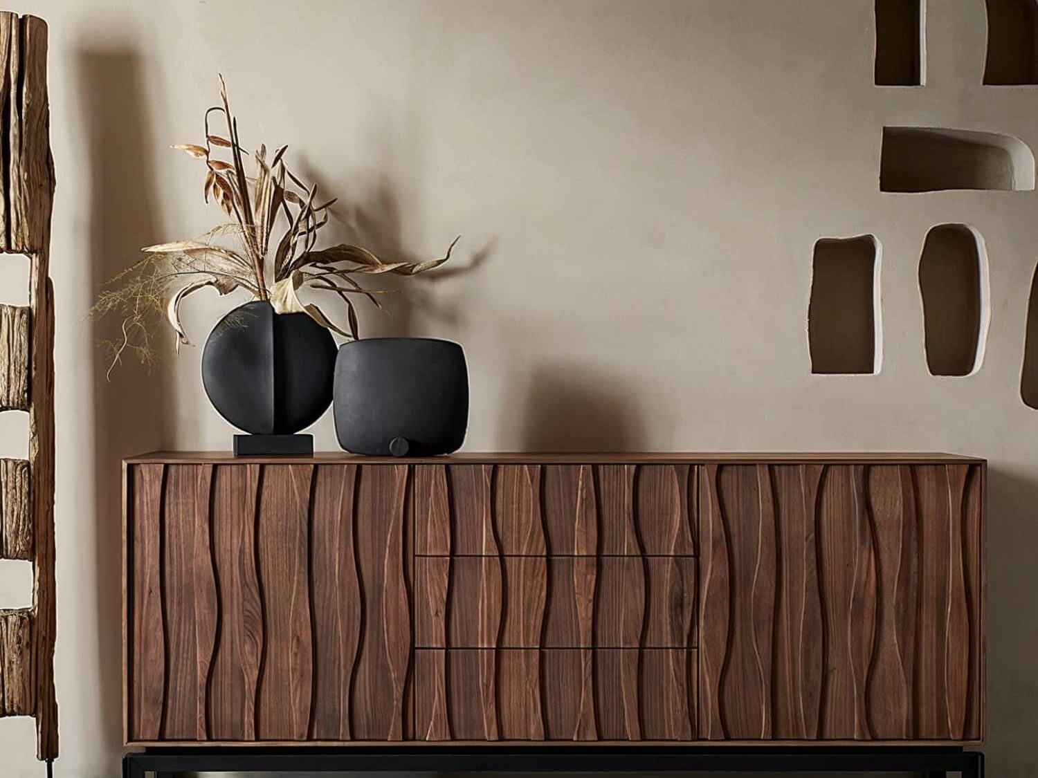 modern_walnut_sideboard_buffet_wave_doors_black_metal_base_dining_room.jpg Modern walnut sideboard buffet with