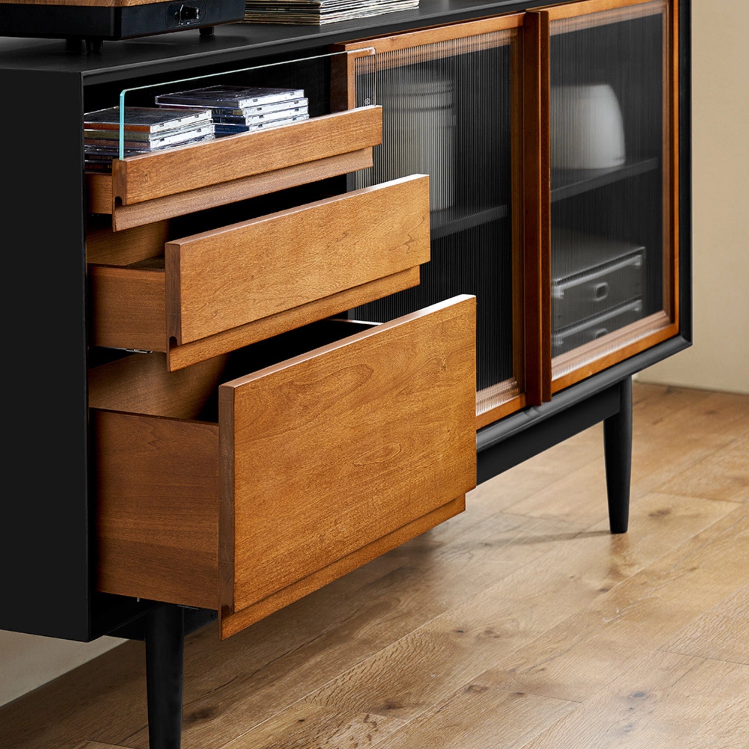 open_drawers_modern_sideboard_storage_depths.jpg Modern black