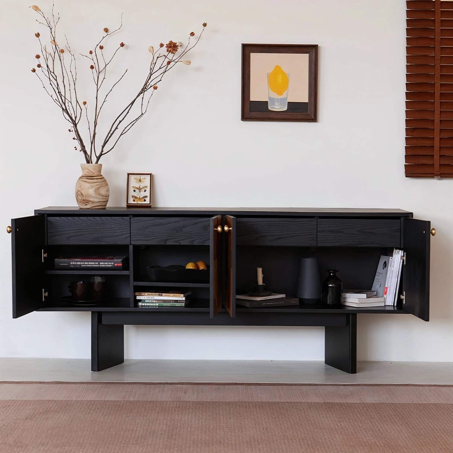 patchwork_sideboard_four_doors_open_drawers_adjustable_shelves_storage.jpg Patchwork wood sideboard