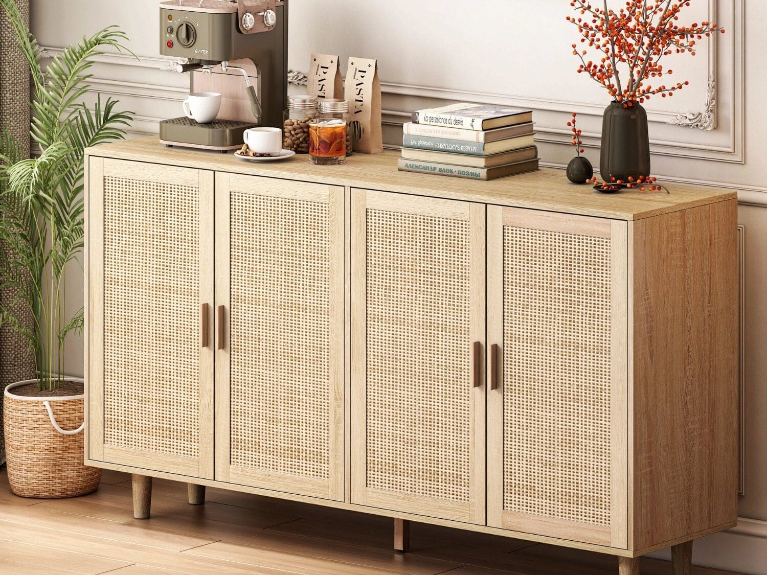 Rattan storage cabinet used