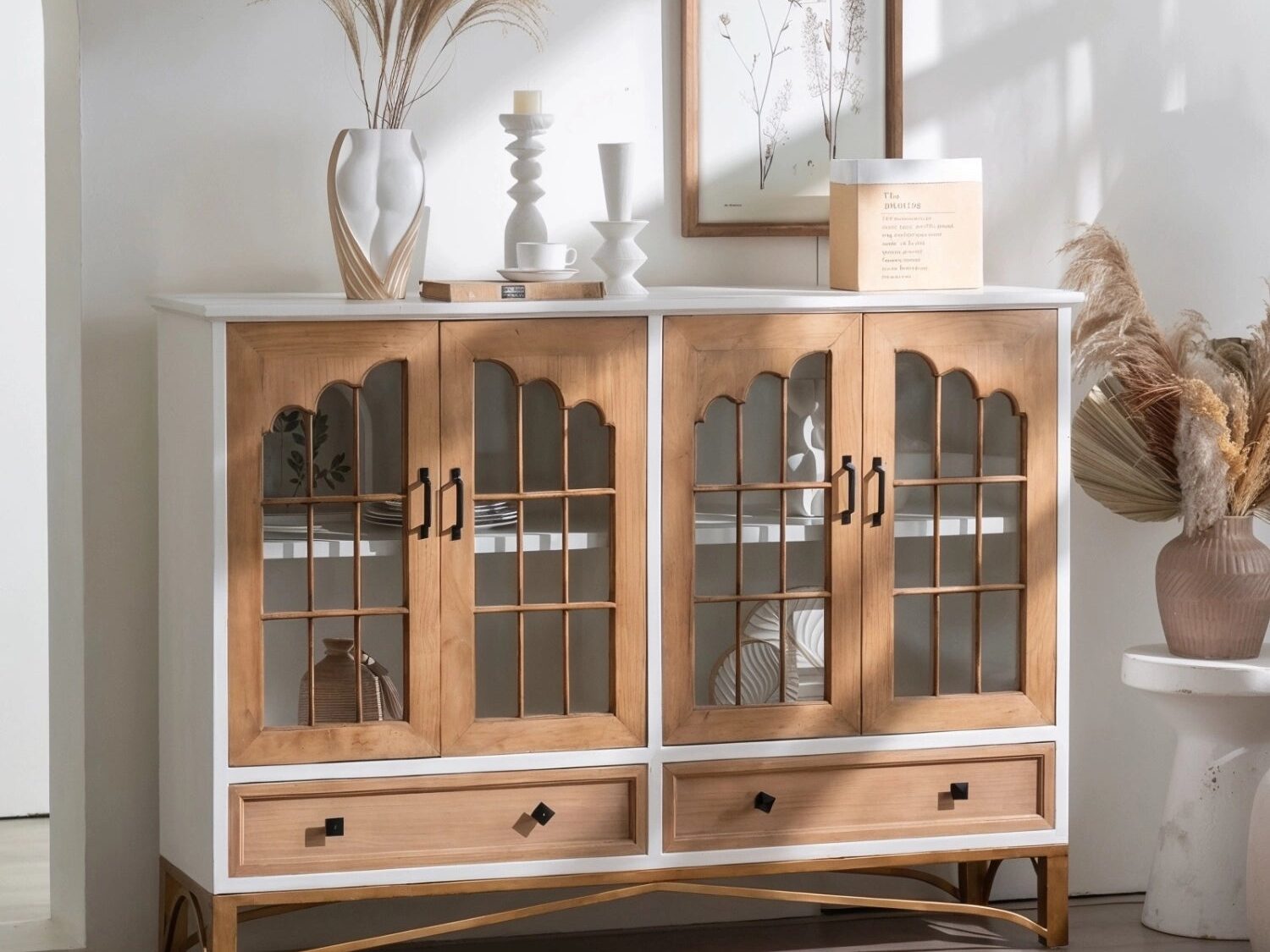 rustic_sideboard_cabinet_glass_doors_iron_legs_living_room.jpg Rustic fir wood sideboard