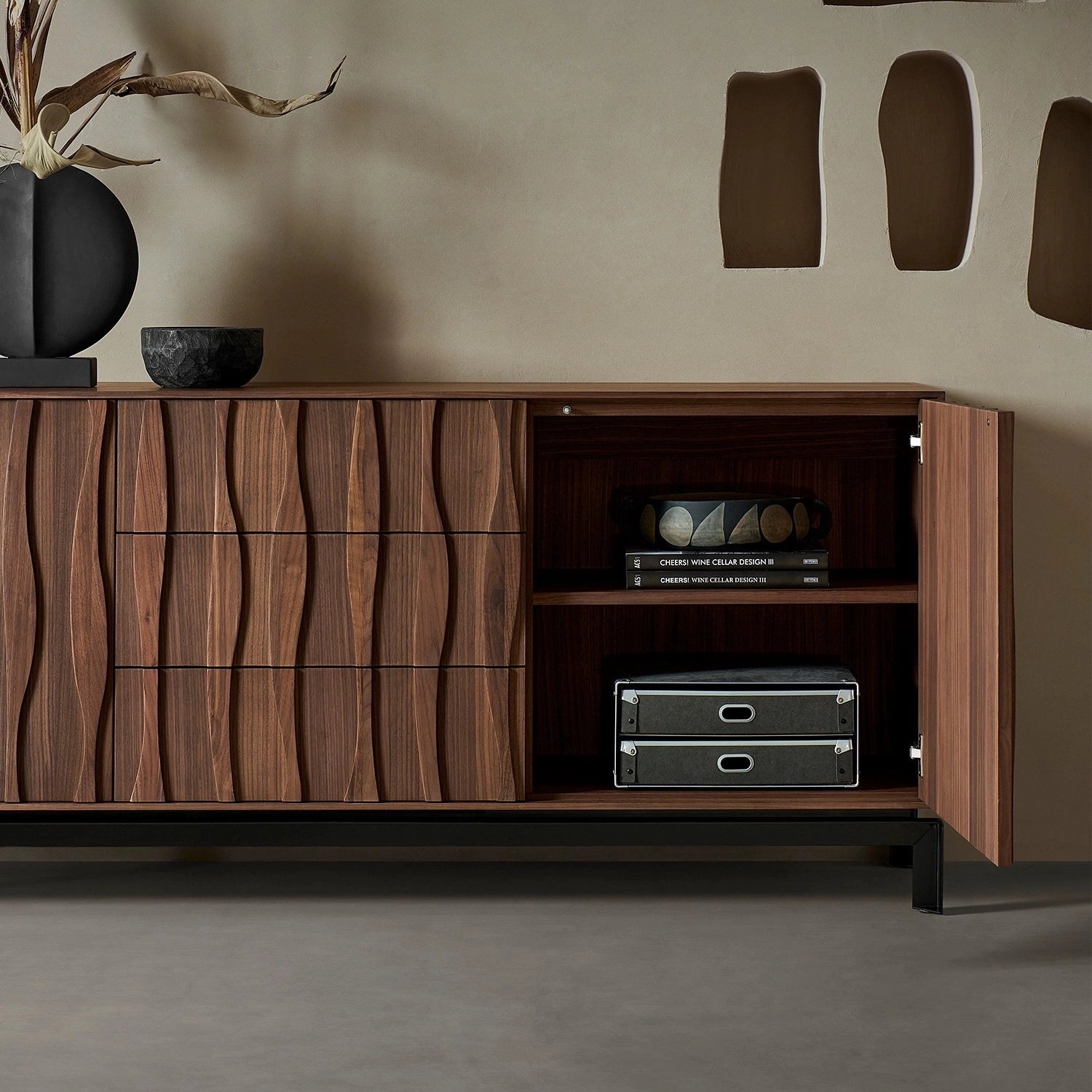 walnut_buffet_sideboard_with_open_cabinet_storage.jpg Modern walnut wood veneer