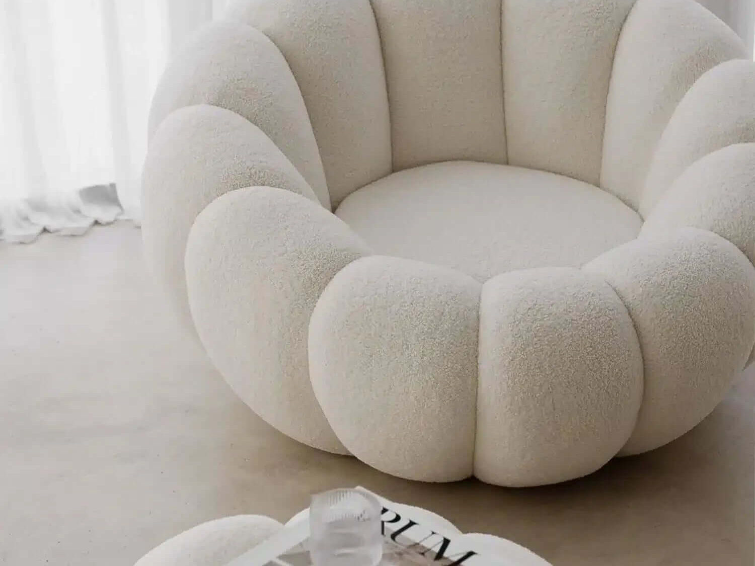 Cream boucle armchair with
