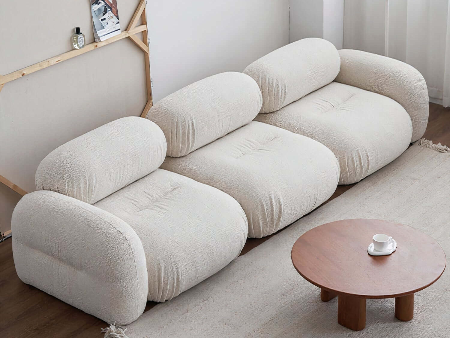 Cream boucle modular sofa with