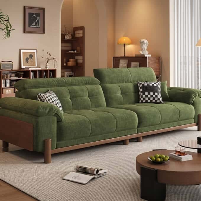 vintage-green-chenille-sofa-with-adjustable-headrest-7606.jpg Vintage green chenille sofa