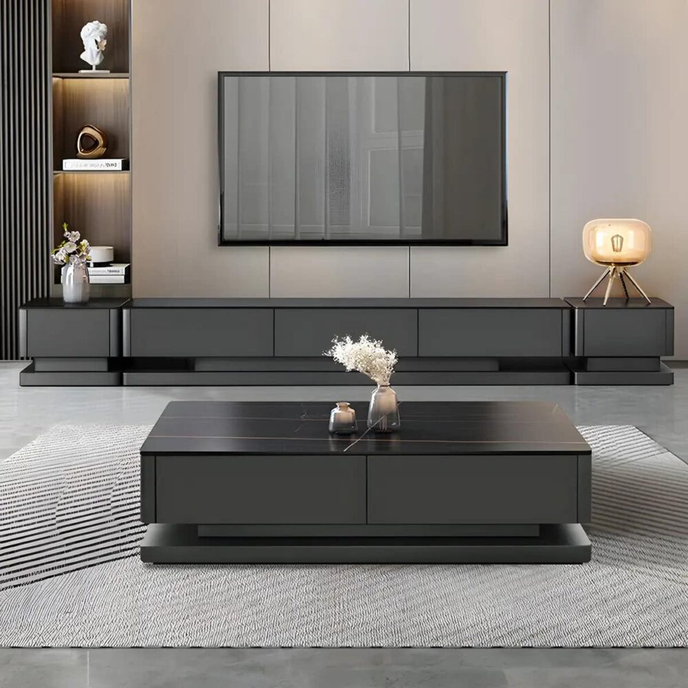 black-stone-rectangle-enclosed-storage-drawers-tv-stand-1 Black Stone Rectangle Enclosed Storage Drawers Tv Stand 1